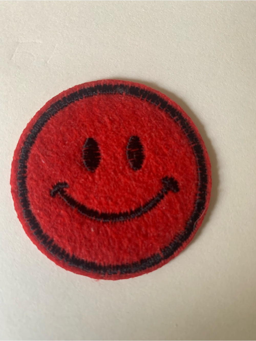 Red Smiley Face Iron-On Patch for Kids